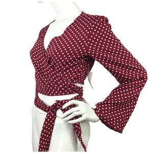 Flynn Skye Wrap Top Multi-way Convertible Bell Sleeve Polka Dot L